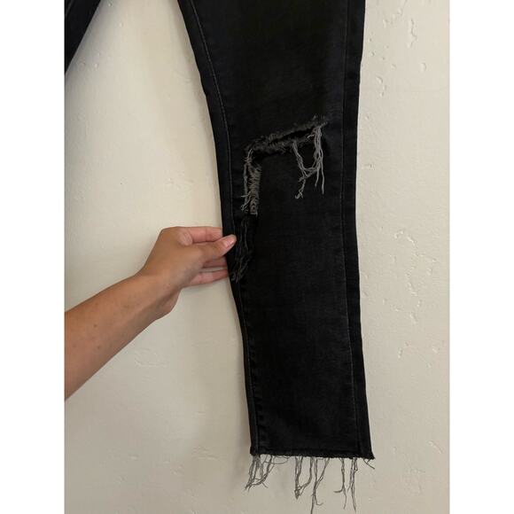 BDG Urban Outfitter Jeans Women's 26 Crop Twig High Rise Black Cut Out Raw Hem - Picture 5 of 10